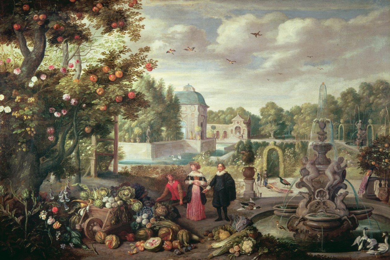 Cena de jardim com fonte de Jan van Kessel the Elder