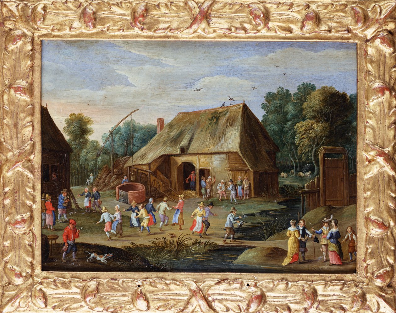 Gentry em uma dança camponesa em um pátio de Jan van Kessel