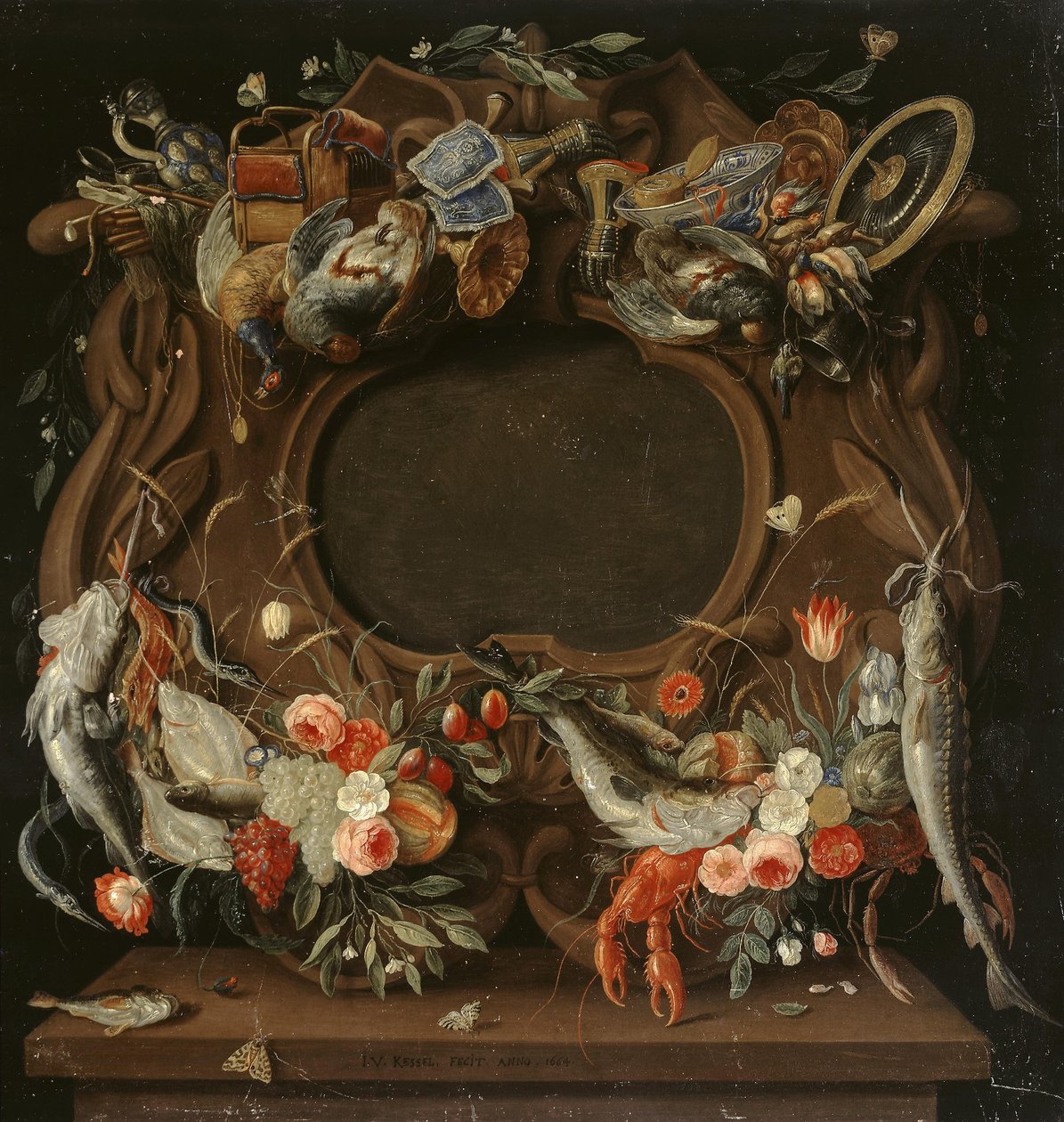 Moldura do medalhão com uma representação alegórica dos quatro elementos de Jan van Kessel the Elder