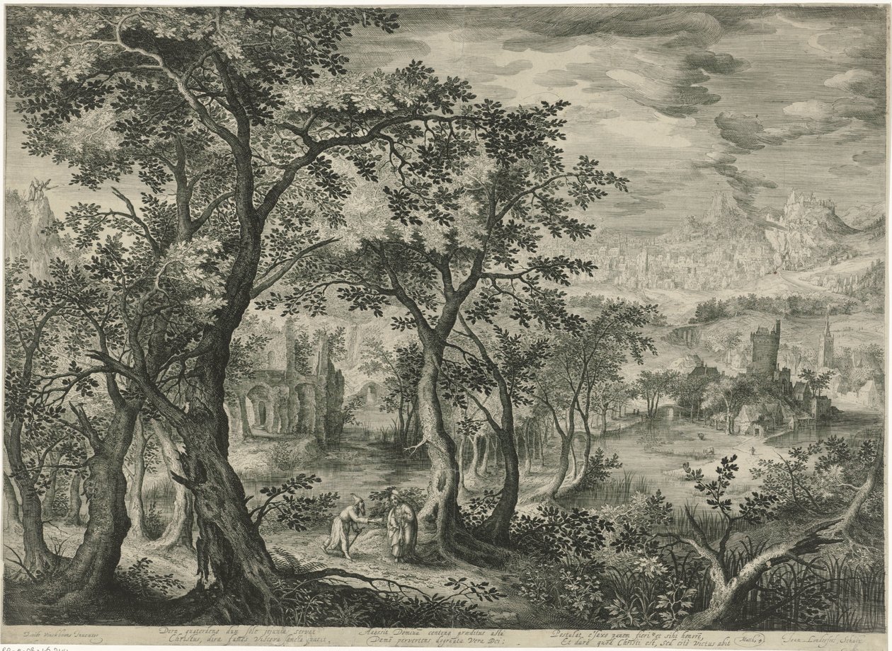 Paisagem de montanha com a tentação de Cristo de Jan van Londerseel