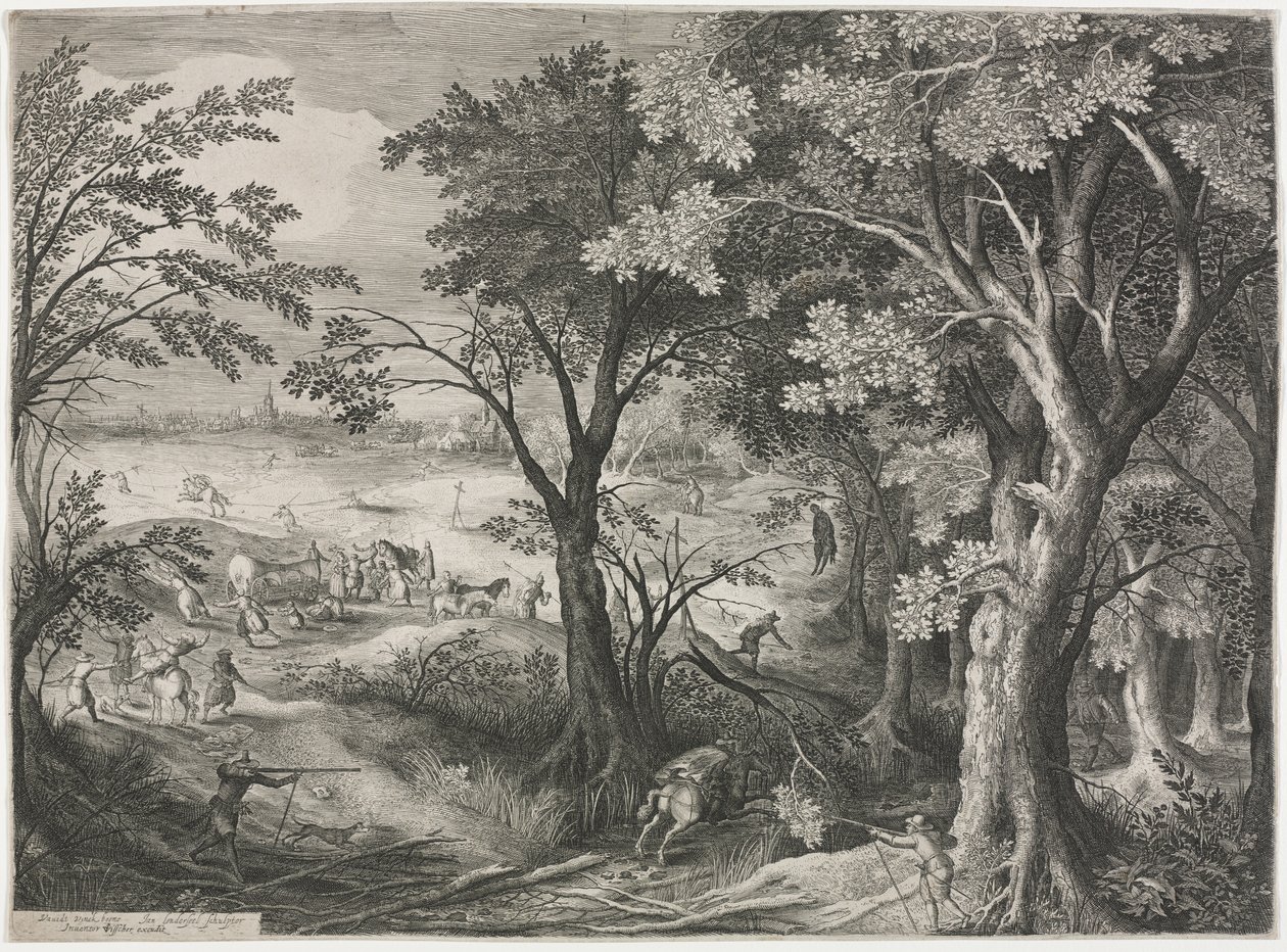 Paisagem com viajantes atacados por um bando de ladrões de Jan van Londerseel