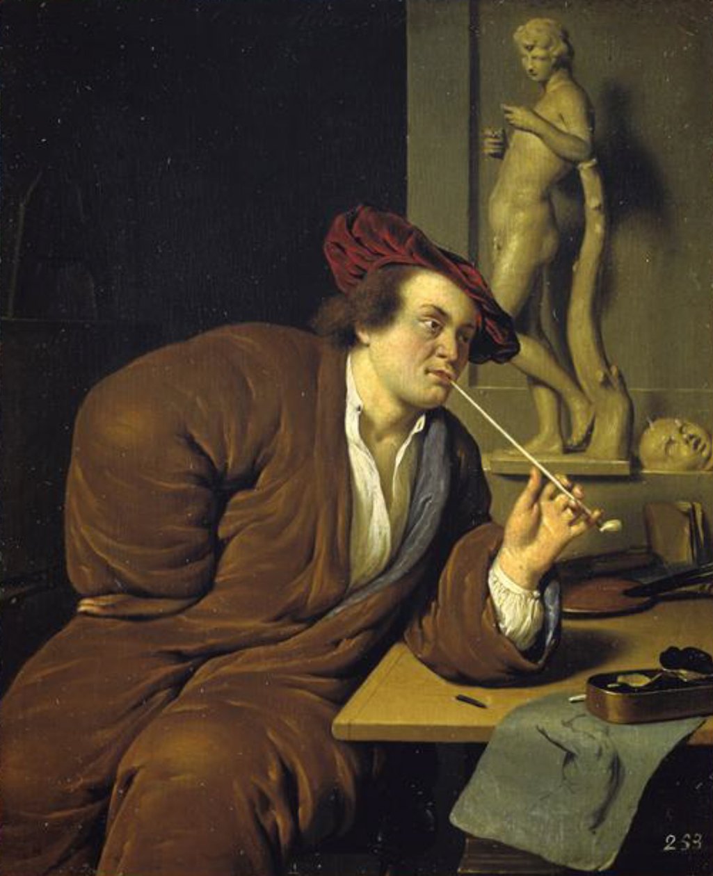 Retrato de um artista fumador de Jan van Mieris