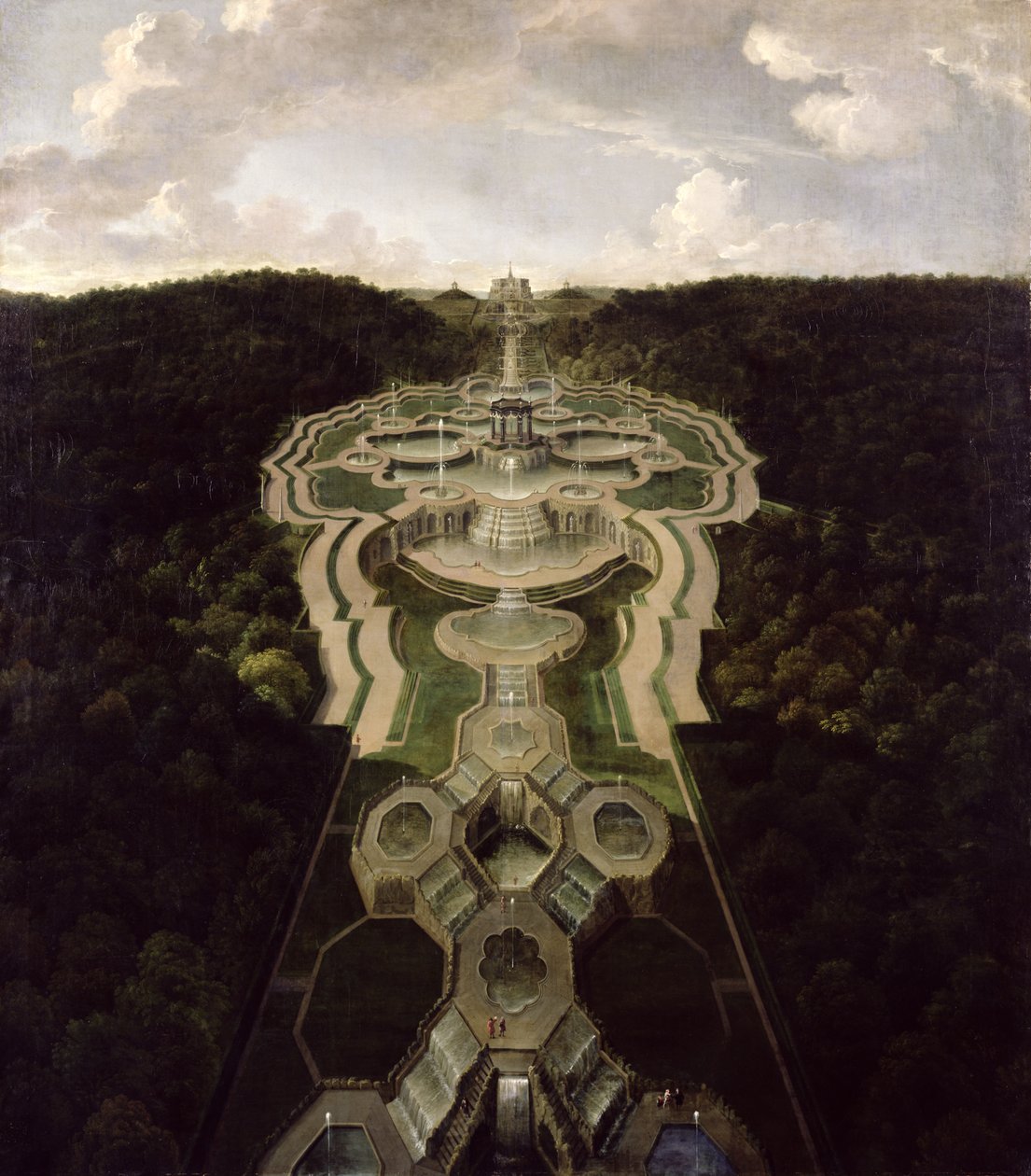 Vista sobre a grande praça com o templo no início do segundo terço das cachoeiras para o octógono, depois de 1716 de Jan van Nickelen