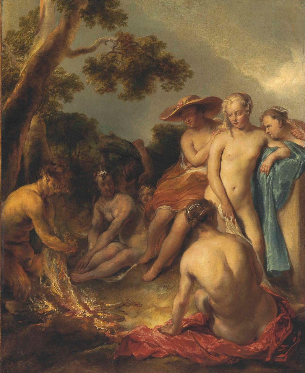 Alemão: Satyr und Nymphen (das Bad der Diana) Ninfas e um Sátiro de Jan van Noordt