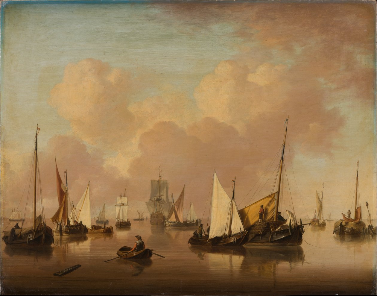 Barcos e veleiros num mar calmo de Jan van Os