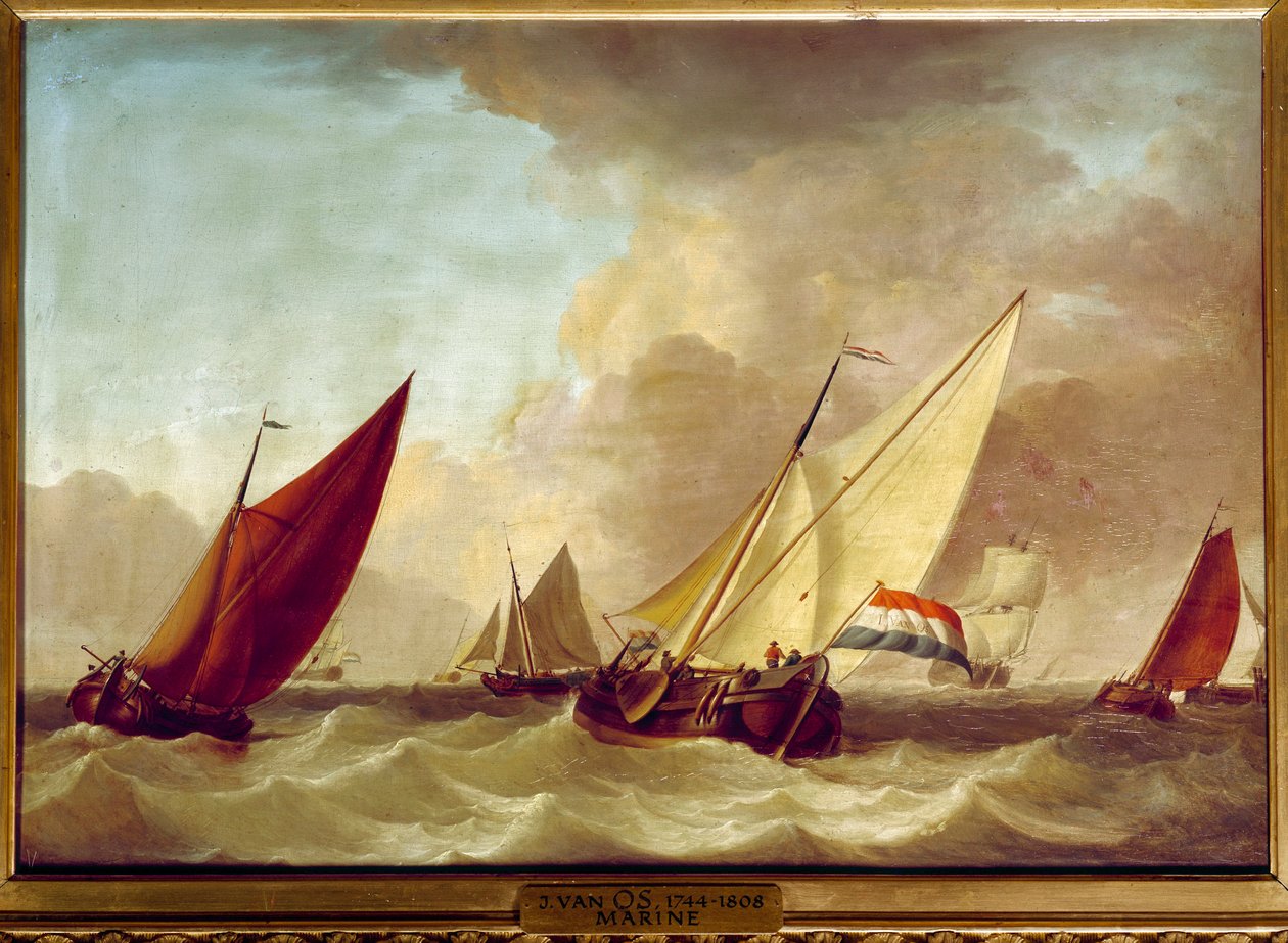 Pintura Marinha por Jan van Os (1744-1808) Sol do século XVIII. 0,52 X 0,73 m de Jan van Os
