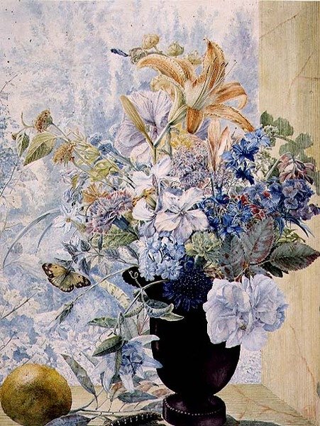 PD.849-1973 Vaso de flores mistas em uma janela (guache & aquarela) de Jan van Os