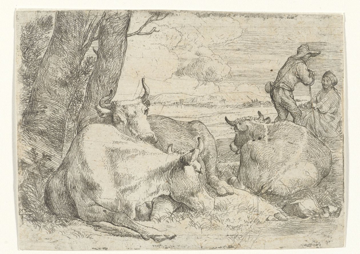 Três vacas e dois pastores de Jan van Ossenbeeck