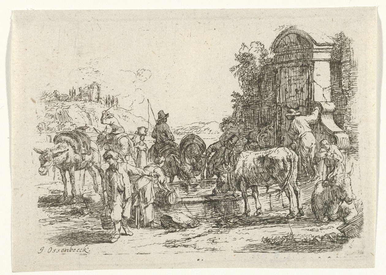 Beber gado em um poço de Jan van Ossenbeeck