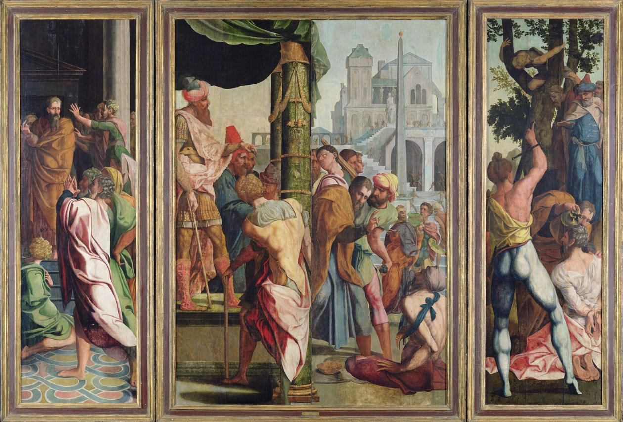 O Sermão, a prisão e o martírio de São Tiago Maior, do políptico de Santo Estêvão e São Tiago Maior, c.1541 de Jan van Scorel