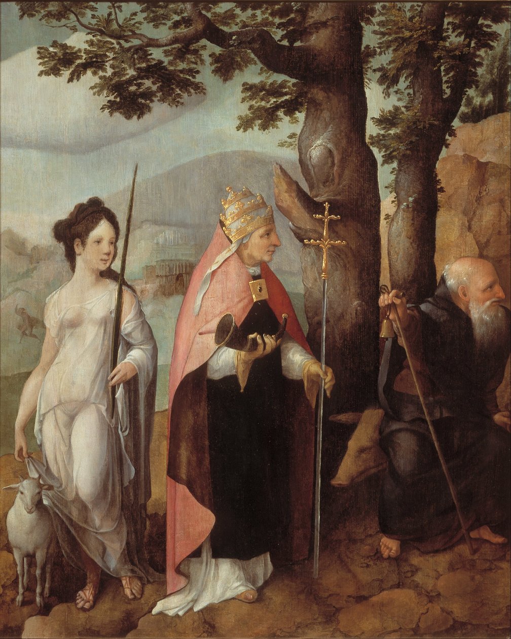 Tríptico com A entrada de Cristo em Jerusalém, santos e, no exterior das alas, patronos da família Van Lokhorst de Jan van Scorel