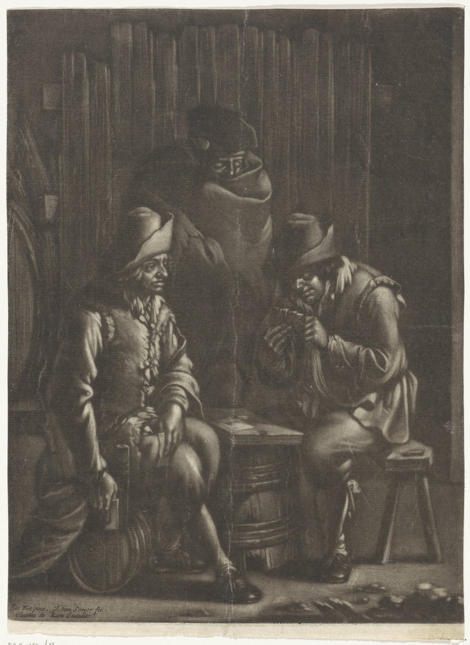 Jogadores de cartas à volta de um barril de Jan van Somer