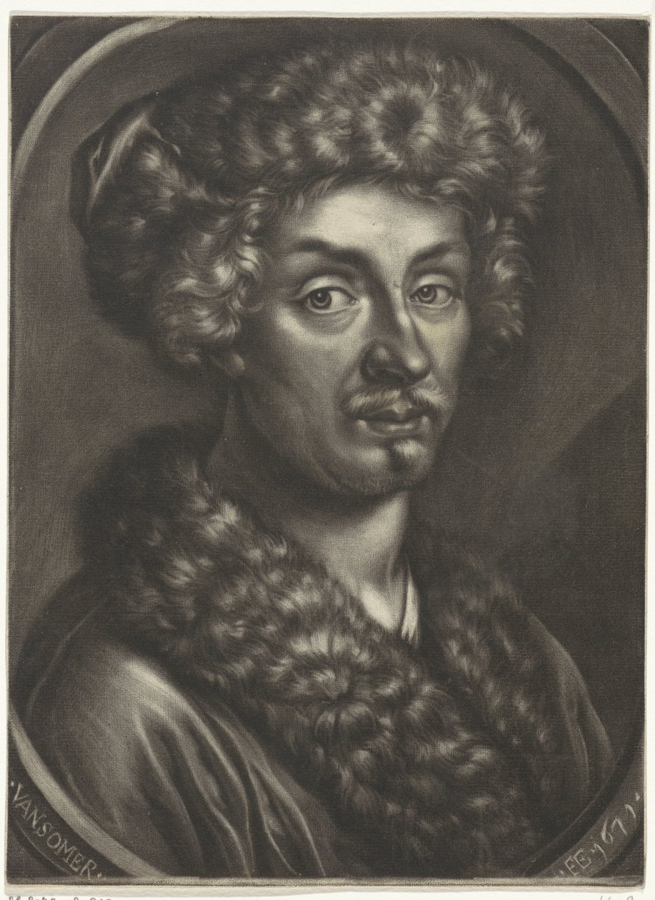 Retrato de um homem com um chapéu de pele de Jan van Somer