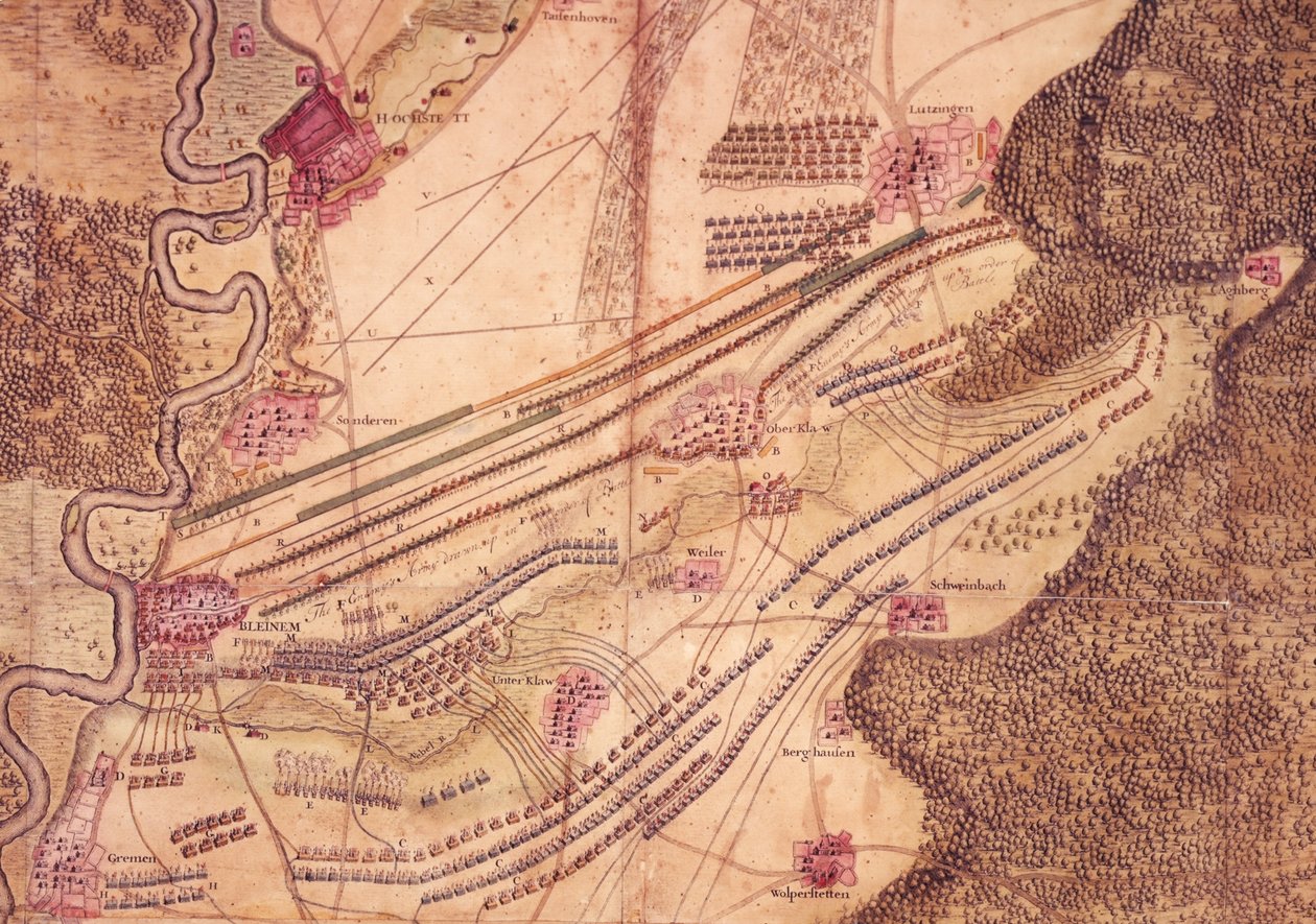 Plano da Batalha de Blenheim, c.1705 (cor litho) de Jan van Vianen