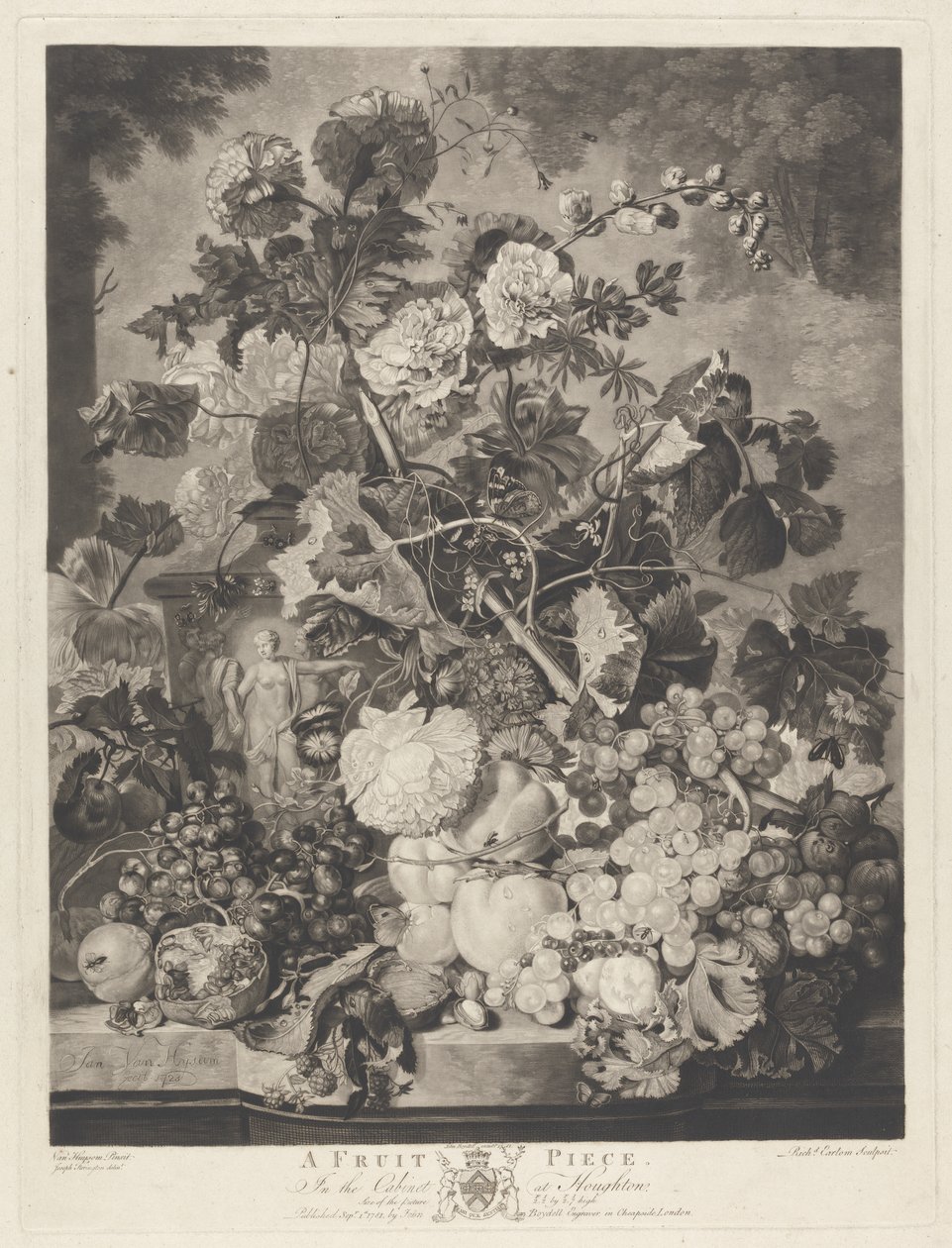 Um pedaço de fruta, gravado por Richard Earlom, 1781 de Jan van after Huysum