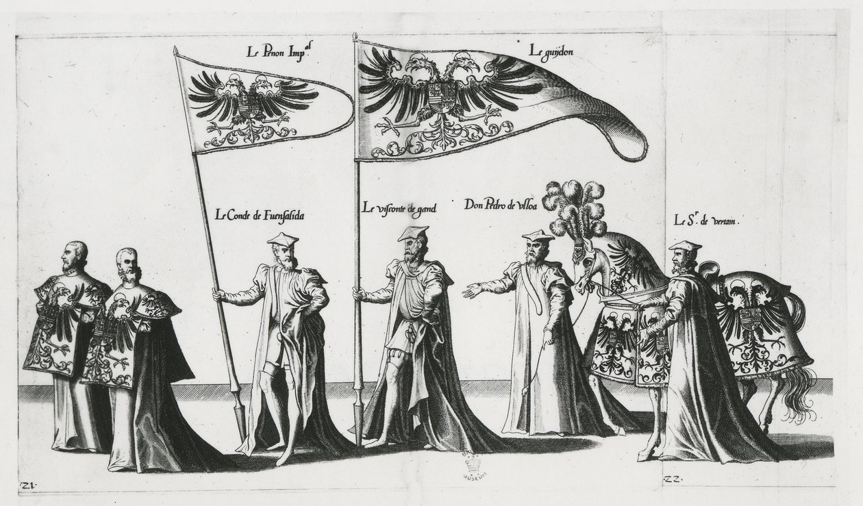 Banner imperial na Procissão Funerária do Imperador Carlos V de Jan van and Doetechum Lucas van and Bol Hans Doetechum the elder