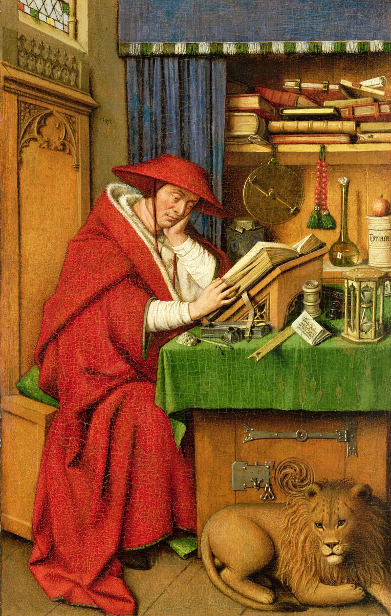 São Jerônimo em seu estudo (óleo sobre papel de linho no painel) de Jan van Eyck