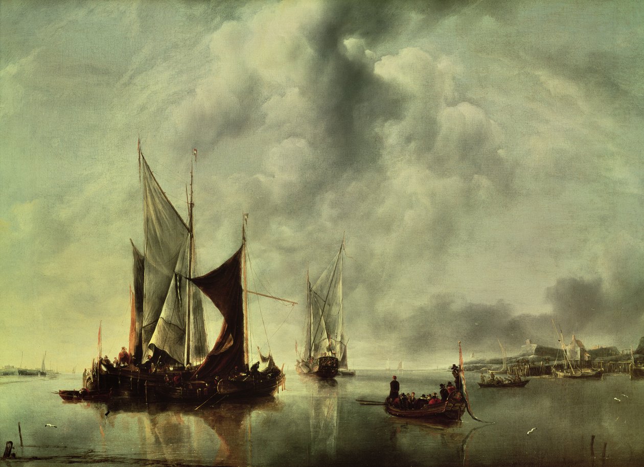 Calma ou, Barcos perto da Costa, após 1651 (óleo sobre tela) de Jan van de Capelle or Cappelle