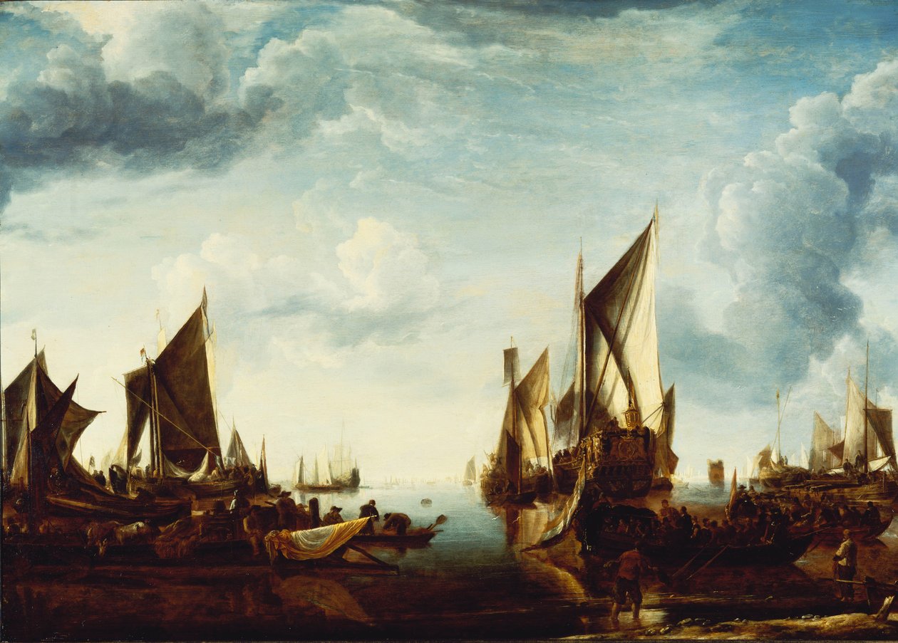 A visita do Stadholder, príncipe Frederik Hendrik, à frota dos estados gerais em Dordrecht em 1646, antes de 1649 de Jan van de Capelle or Cappelle