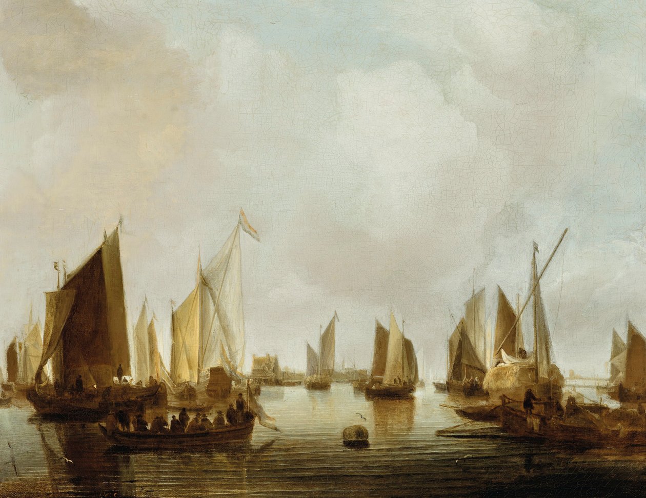 Holandês: Navios num estuário Um porto marítimo de Jan van de Cappelle