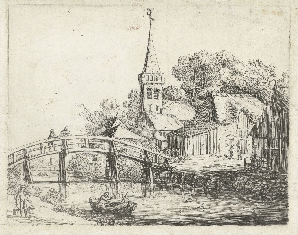 paisagem com ponte de madeira de Jan van de Cappelle
