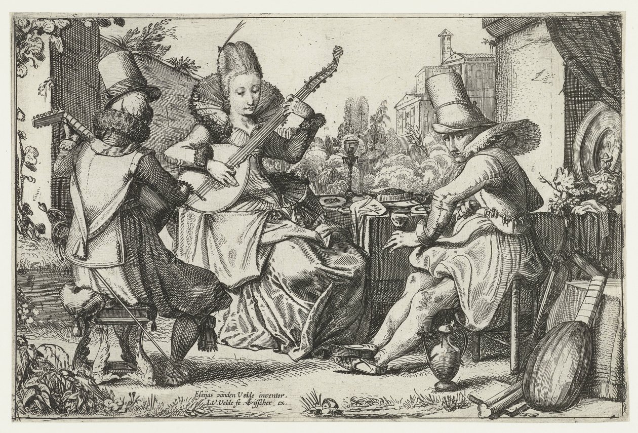 Empresa elegante, fazendo música em um jardim de Jan van de Velde (II)