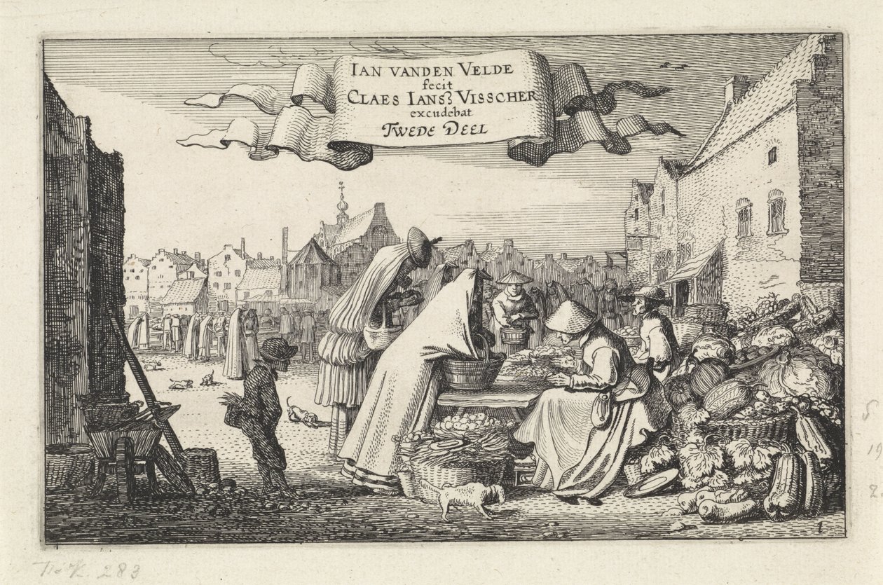 Números numa banca de vegetais num mercado
Paisagens (título da série)
Amenissimae aliquot requculae (título da série) de Jan van de Velde (II)