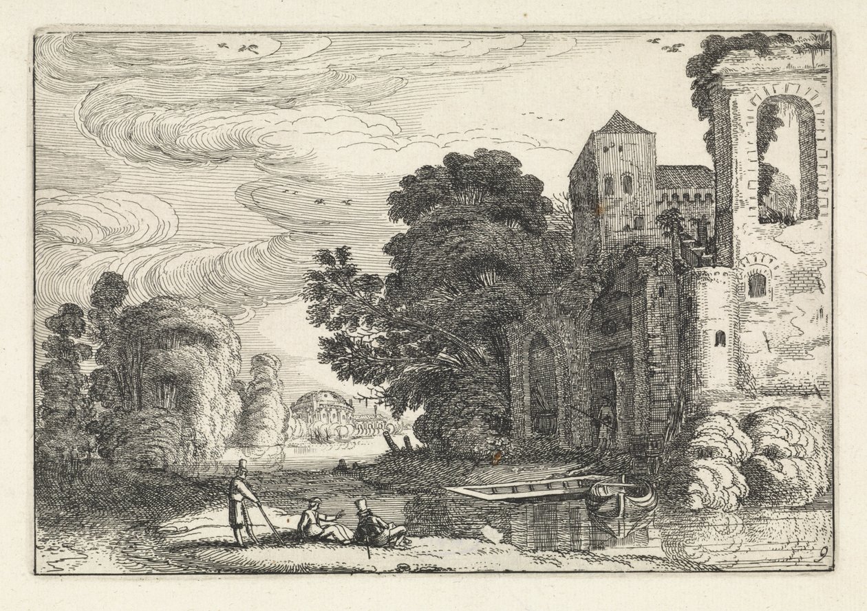 Números perto de um castelo junto a um rio
Paisagens (título da série)
Amenissimae aliquot requculae (título da série) de Jan van de Velde (II)
