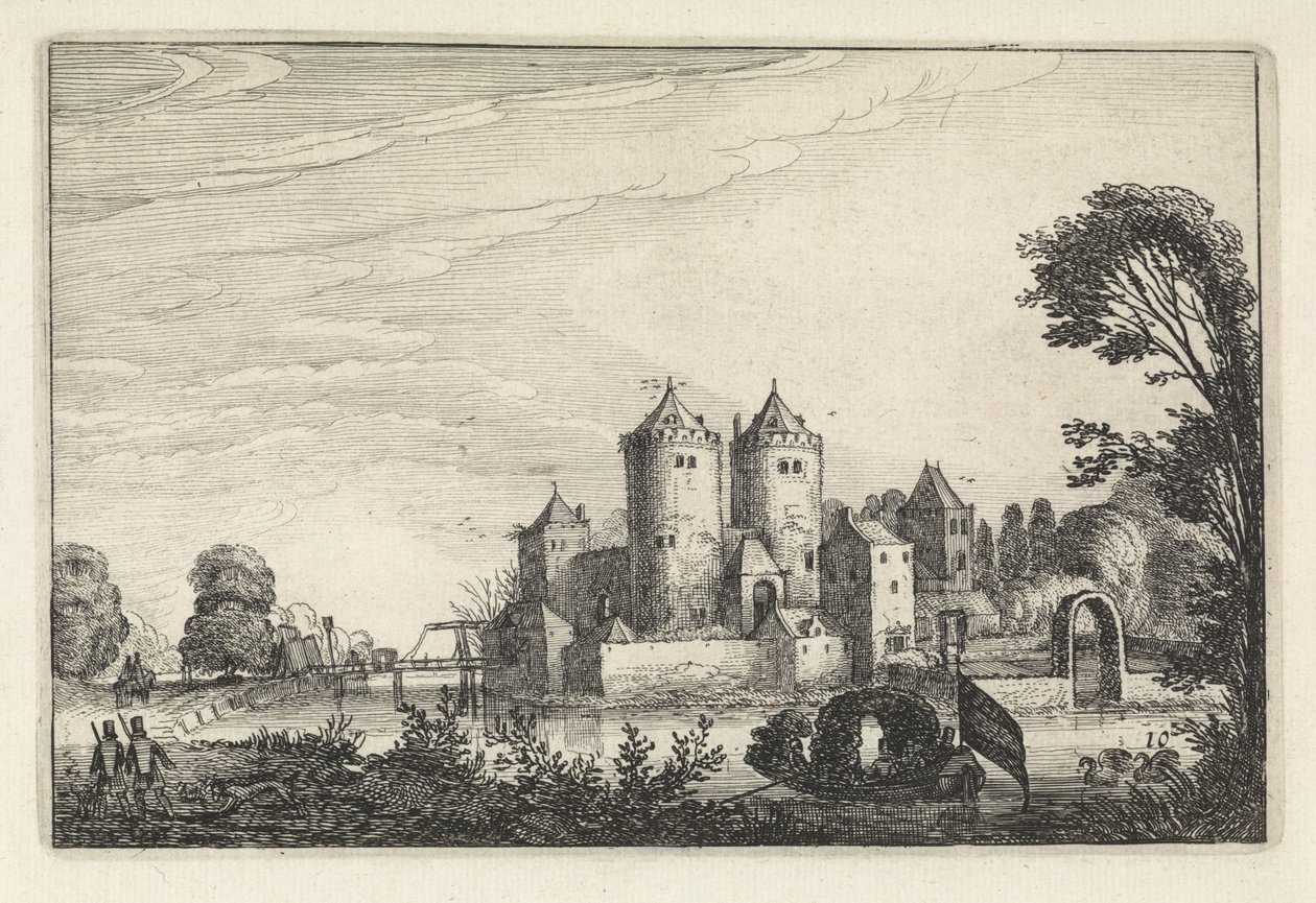 Números num barco de recreio perto de um castelo
Paisagens (título da série)
Amenissimae aliquot requculae (título da série) de Jan van de Velde (II)