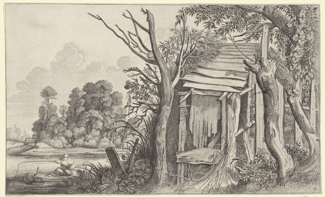 Pescador numa cabana dilapidada numa paisagem
Landscapes after Pieter de Molijn (título da série) de Jan van de Velde (II)