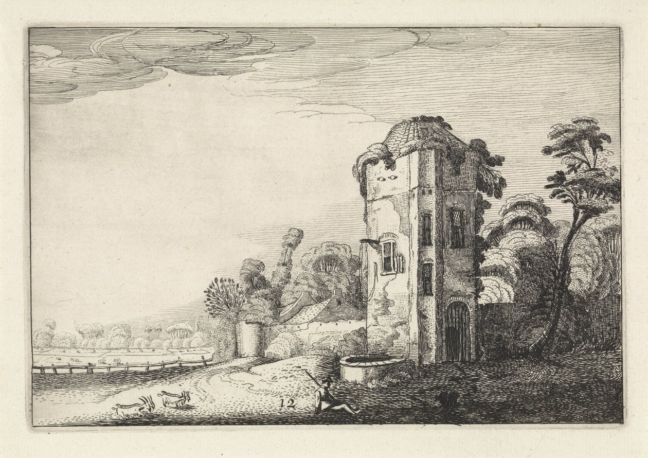 Pastor perto de uma torre com um poço
Paisagens (título da série)
Amenissimae aliquot requculae (título da série) de Jan van de Velde (II)