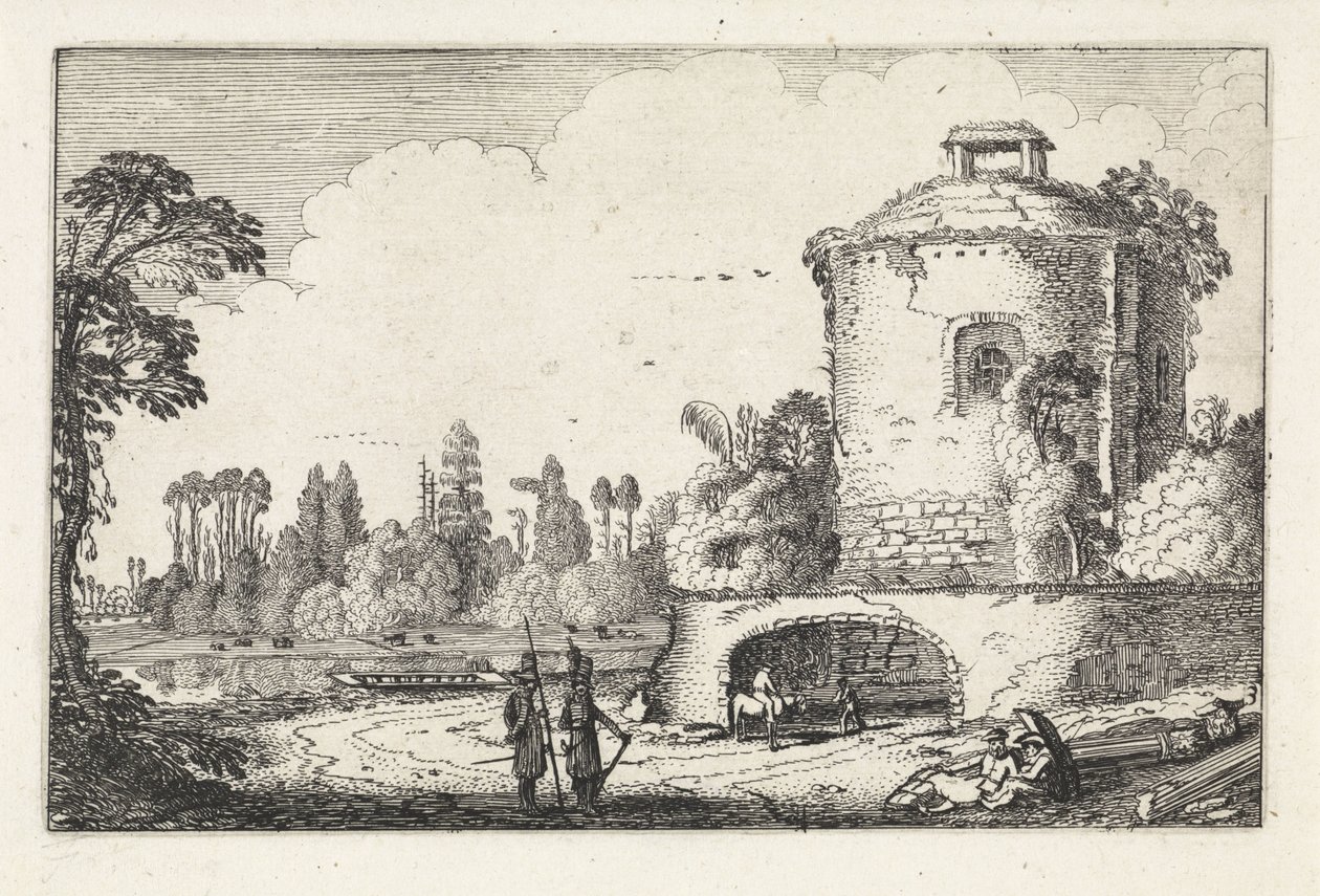 Paisagem com uma torre redonda Paisagens (título da série) Amenissimae aliquot requculae (título da série) de Jan van de Velde (II)