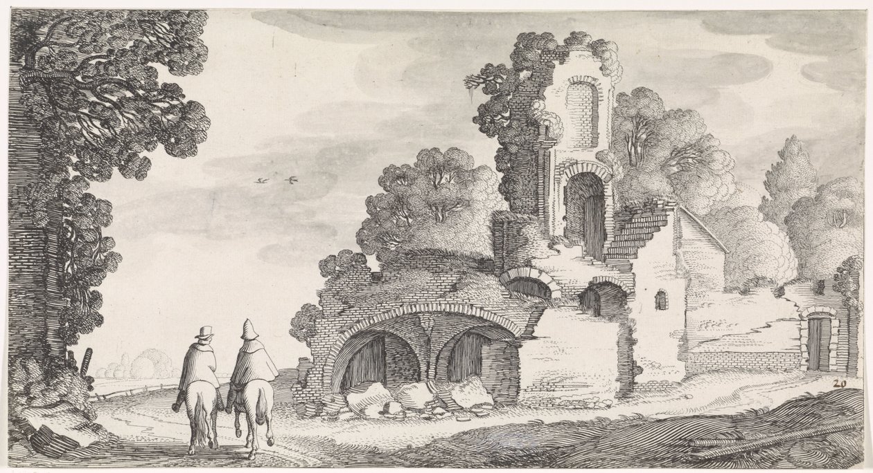 Paisagem com ruína e dois cavaleiros
Playsante lantschappen ende vermakelycke gesichten (título da série) de Jan van de Velde (II)