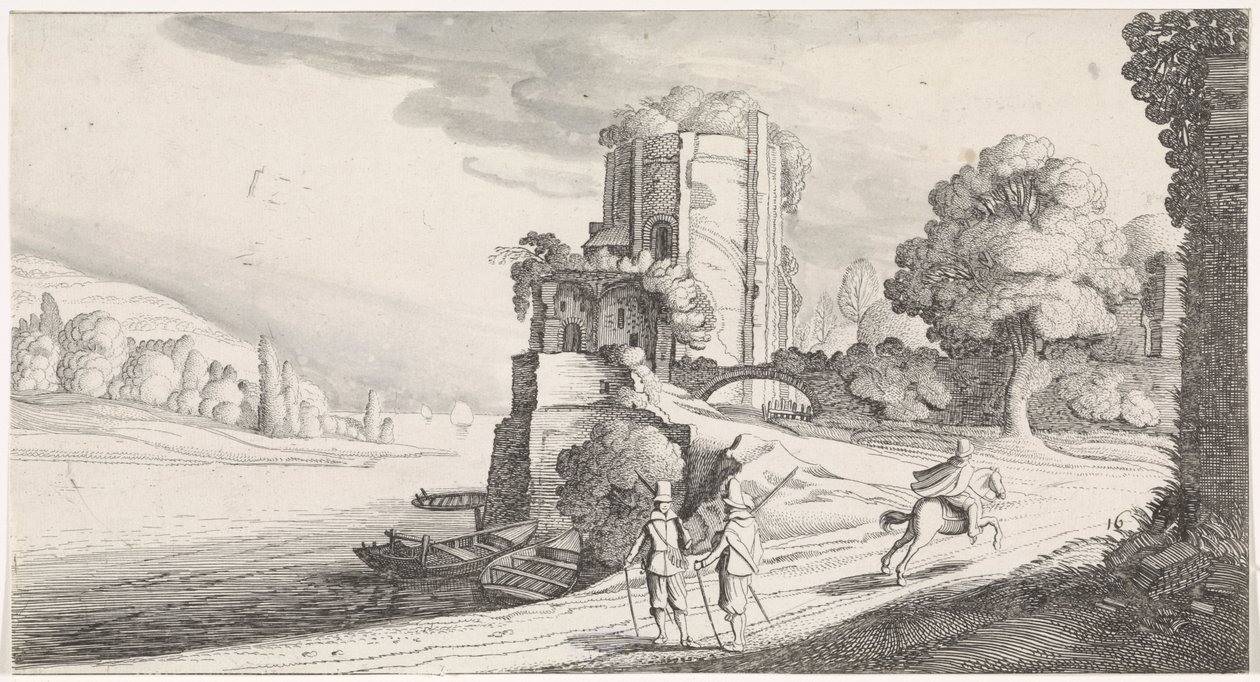 Torre redonda sobre um rio
Playsante lantschappen ende vermakelycke gesichten (título da série) de Jan van de Velde (II)