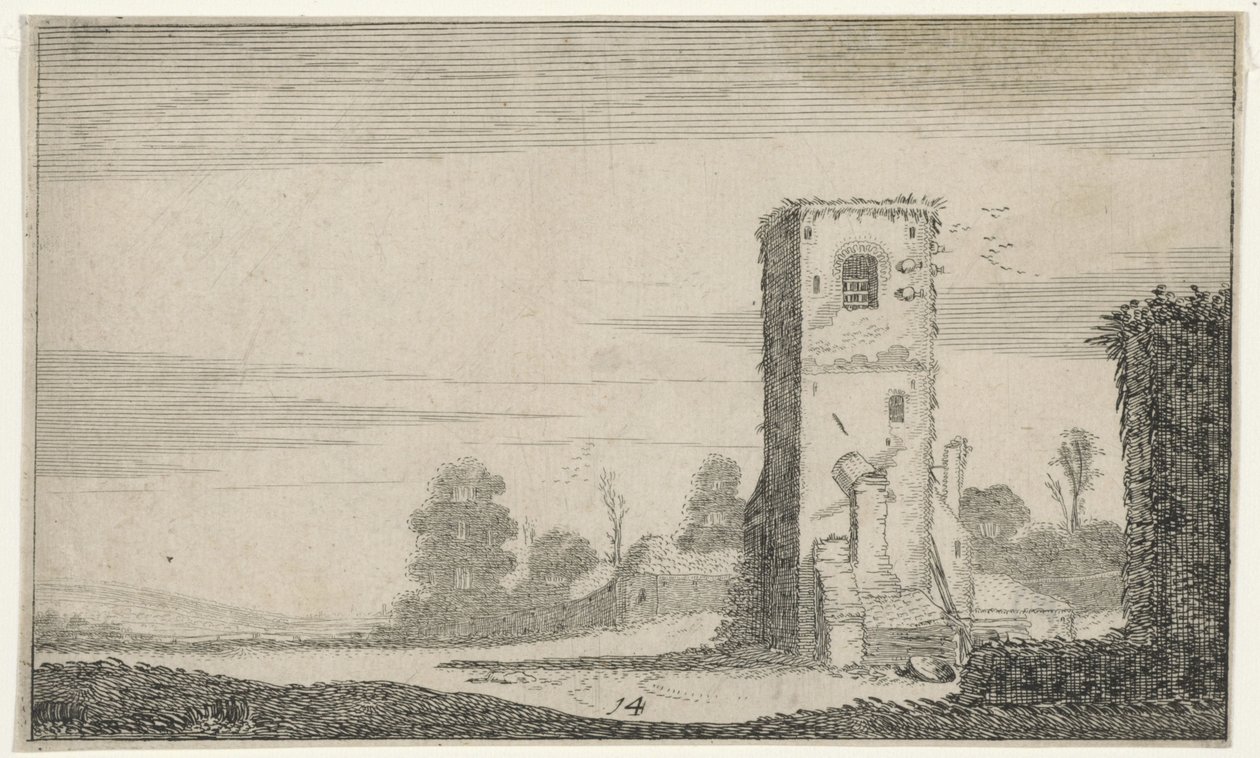 Ruine van een toren na paisagem een Ruínas (título da série) (título da série) de Jan van de Velde (II)