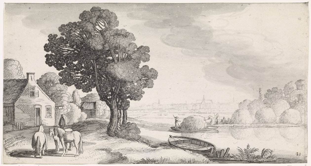 Transporte de feno num rio com Haarlem à distância
Playsante lantschappen ende vermakelycke gesichten (título da série) de Jan van de Velde (II)