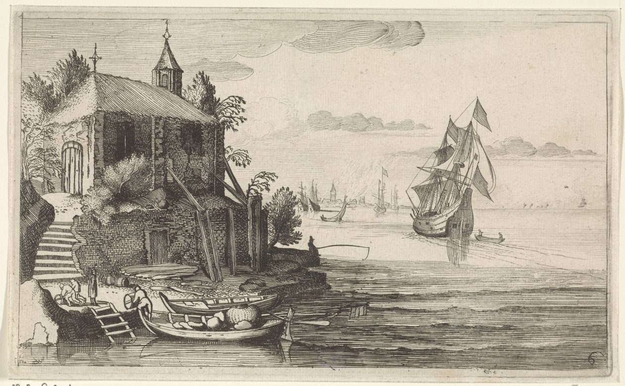 Gêmeo-mestre perto de uma costa com uma capela
Seascapes (título da série) de Jan van de Velde (II)