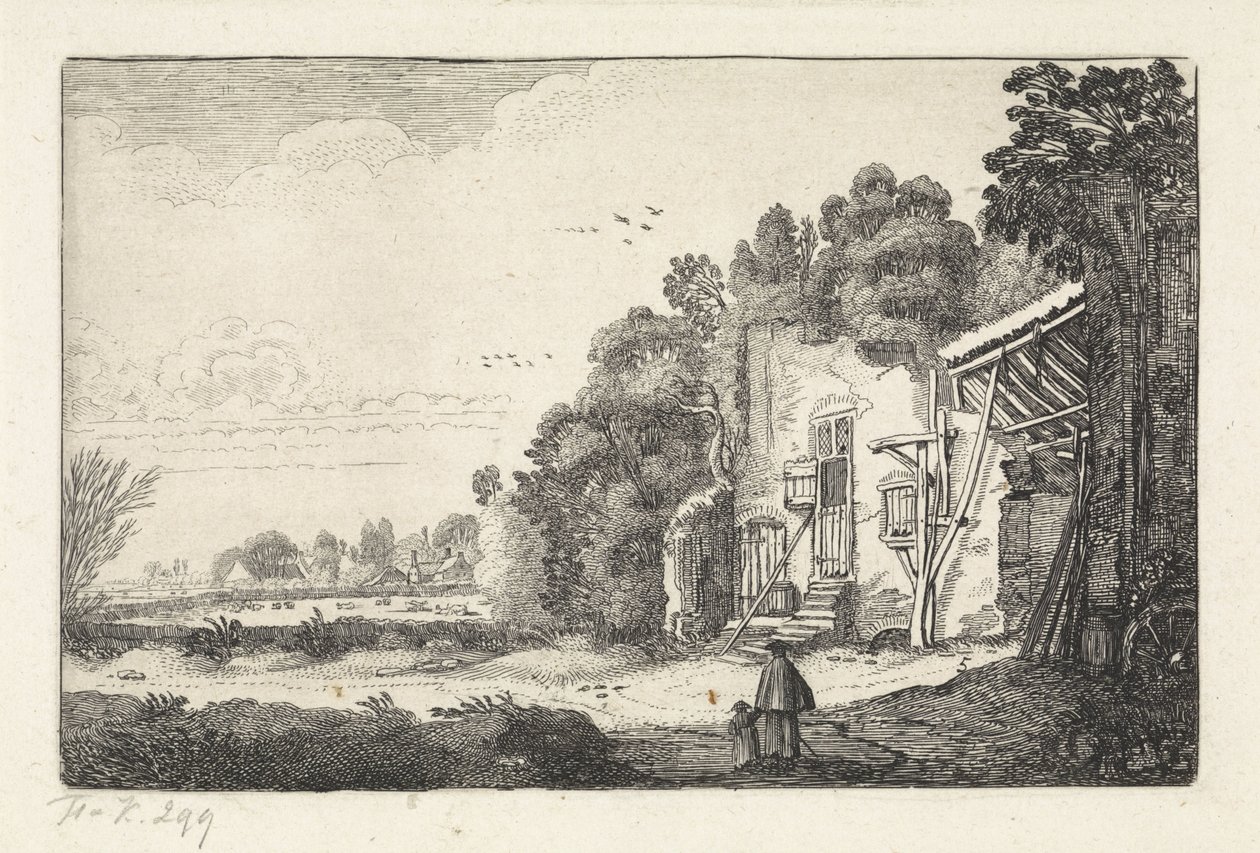 Mulher com criança em ruínas de uma casa Paisagens (título da série) Amenissimae aliquot requculae (título da série) de Jan van de Velde (II)
