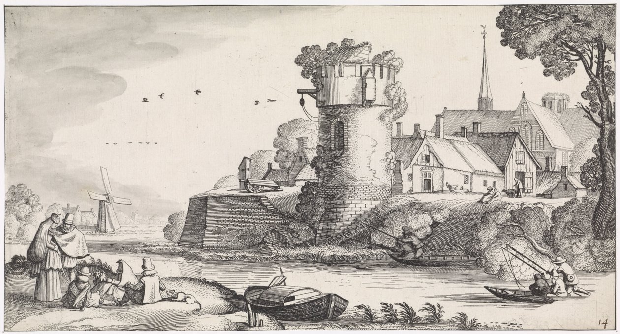 Sentinela sobre um rio
Playsante lantschappen ende vermakelycke gesichten (título da série) de Jan van de Velde (II)