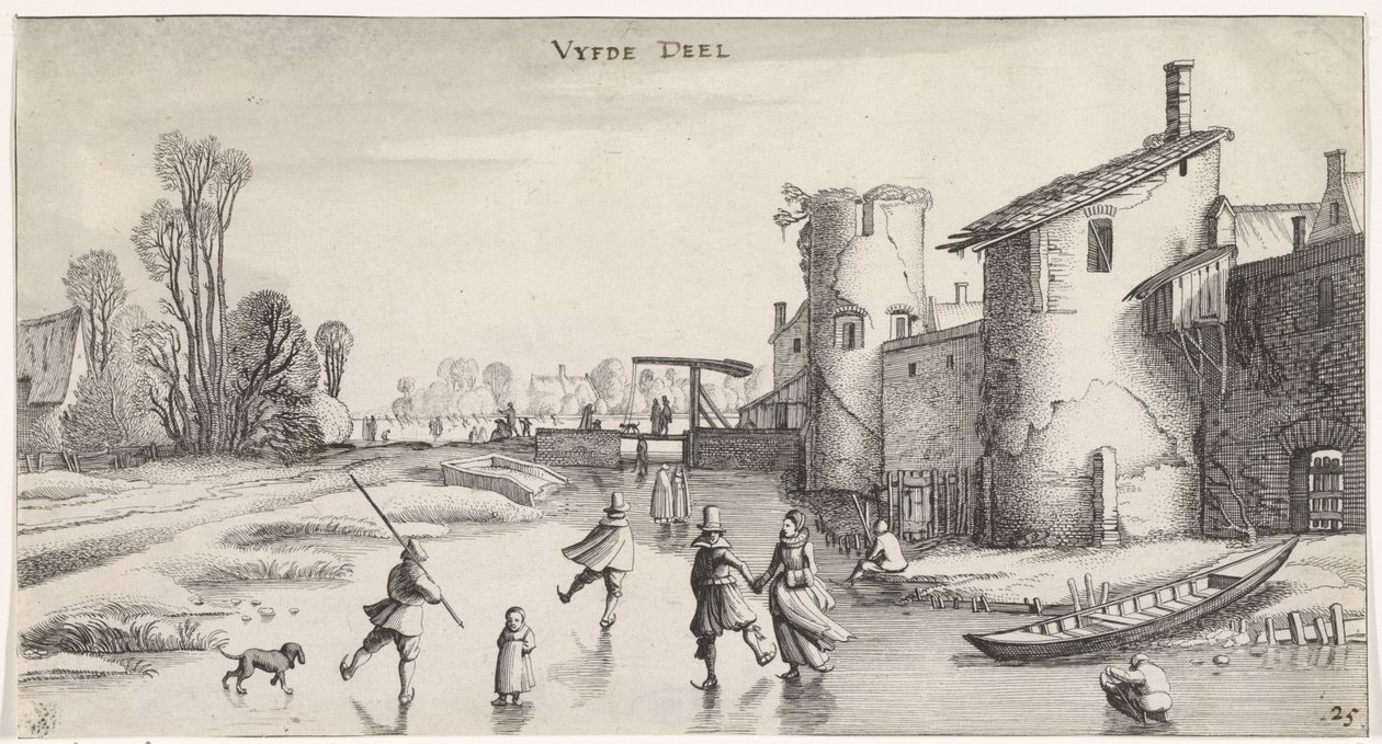 Paisagem de Inverno com patinadores perto da muralha de uma cidade
Playsante lantschappen ende vermakelycke gesichten (título da série) de Jan van de Velde (II)