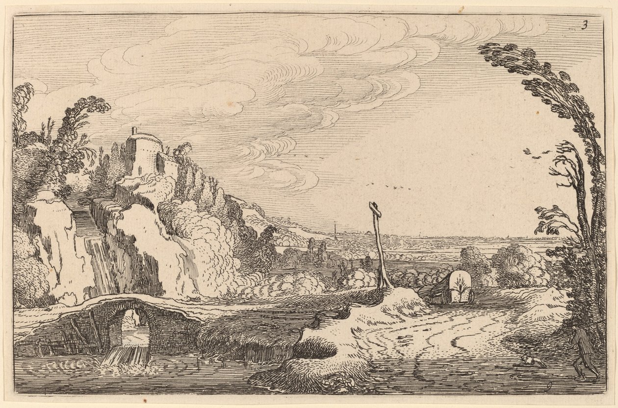 Cascata sob uma ponte de pedra de Jan van de Velde II
