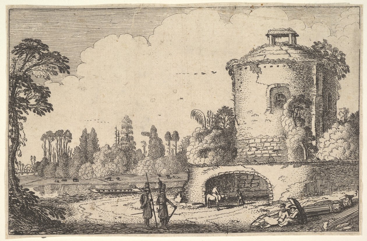 Paisagem com uma torre redonda, ca. 1616. de Jan van de Velde II