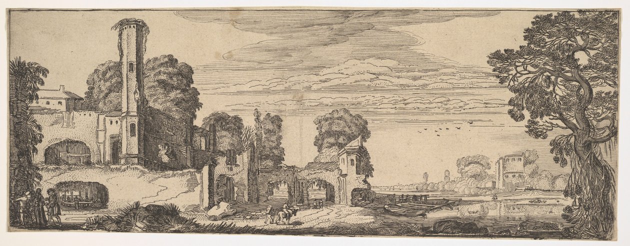 Riverscape com ruínas de um castelo from Landscapes and Ruins, ca. 1615. de Jan van de Velde II