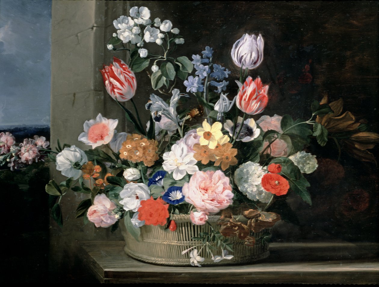 Flores em uma cesta, 1650-56 de Jan van den Hecke