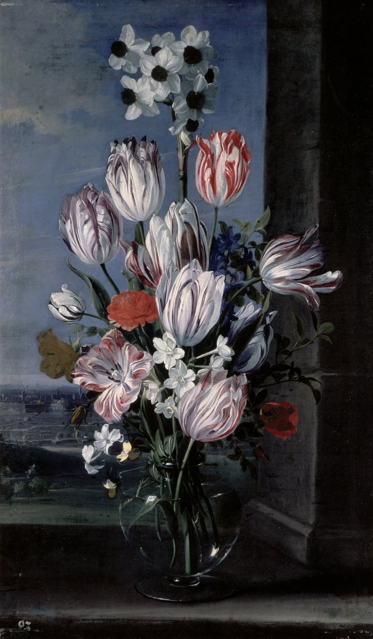 Flores em um vaso de cristal, 1652 de Jan van den Hecke