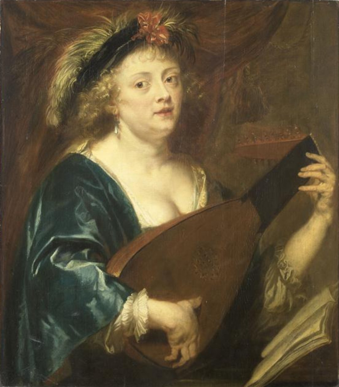 Francês:  Femme jouant du luth Retrato de uma mulher a tocar alaúde de Jan van den Hoecke
