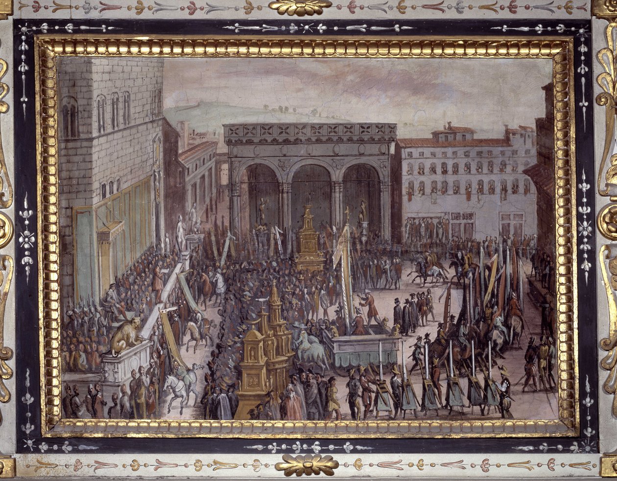 A celebração de lisonjas em Florença (A celebração de lisonjas na Piazza della Signoria, Florença) de Jan van der Straet
