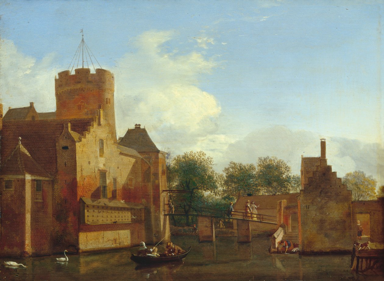 Castelo de Loenerslot na Holanda, c.1665-70 (óleo sobre carvalho) de Jan van der Heyden