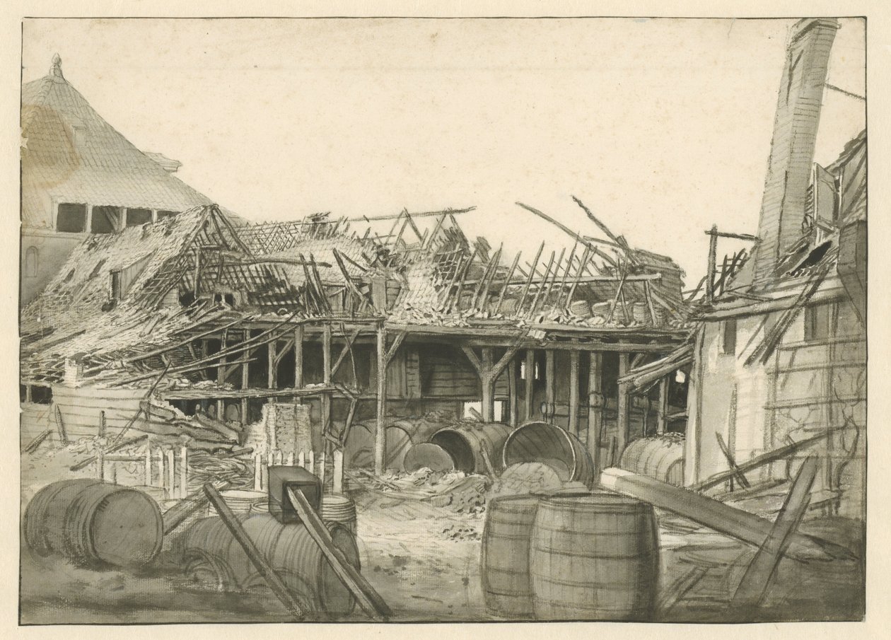 Restos de um armazém incendiado de Jan van der Heyden