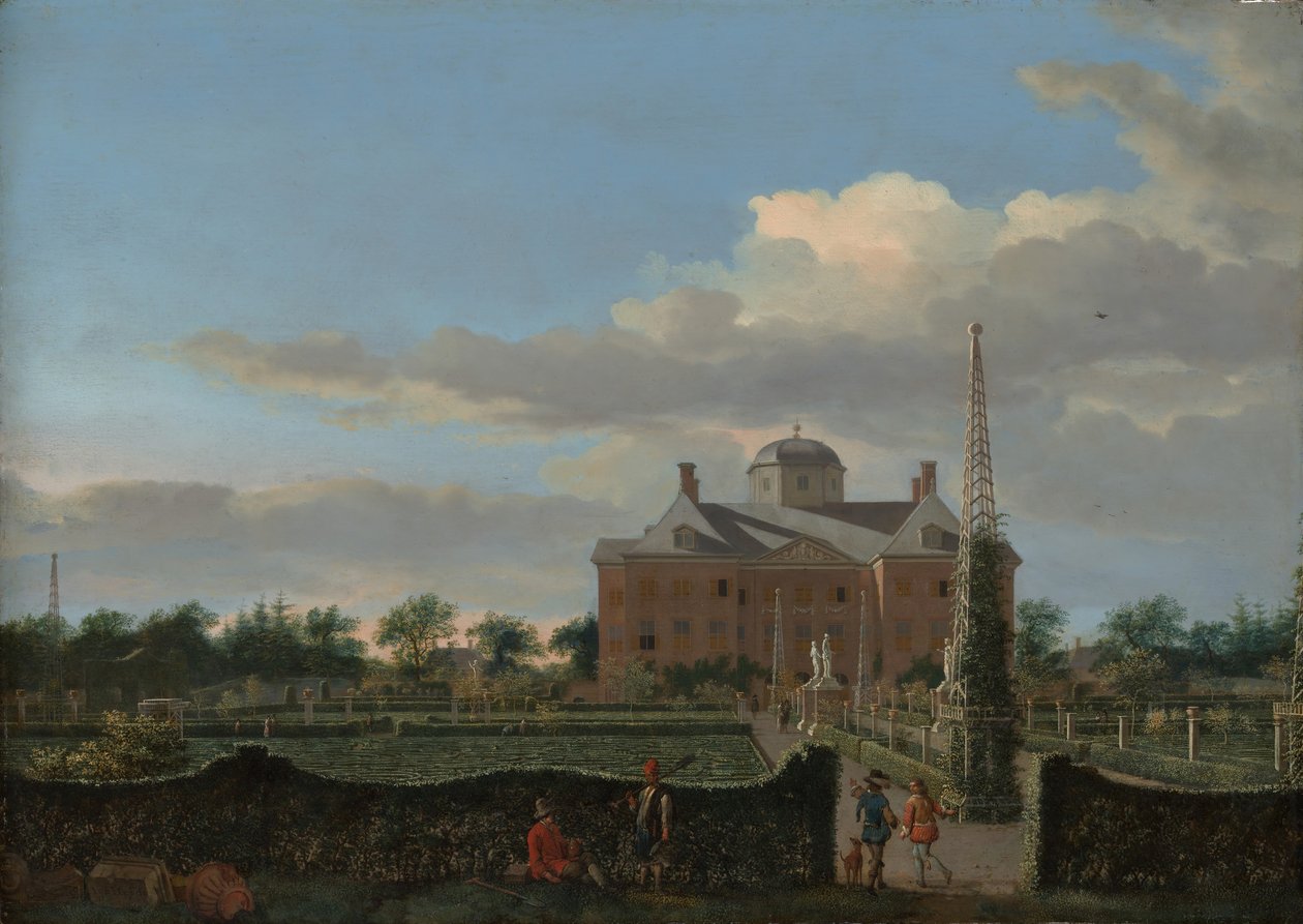 O Huis ten Bosch em Haia e seu jardim formal vista do sul, ca. 1668-70. de Jan van der Heyden
